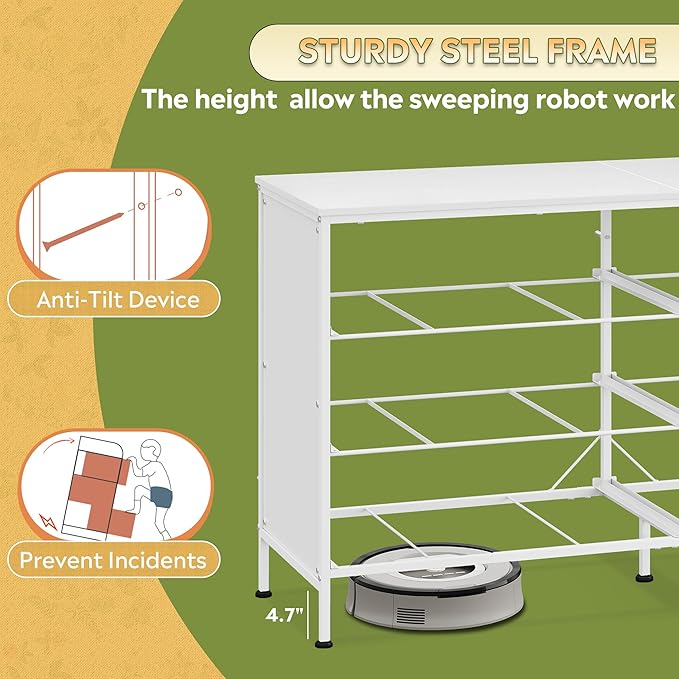 White TV Stand for 60 65 70 inch TV Entertainment Center with 8 Drawer TV Media Console Table with Wood Top Adjustable Feet for Living Room Hallway