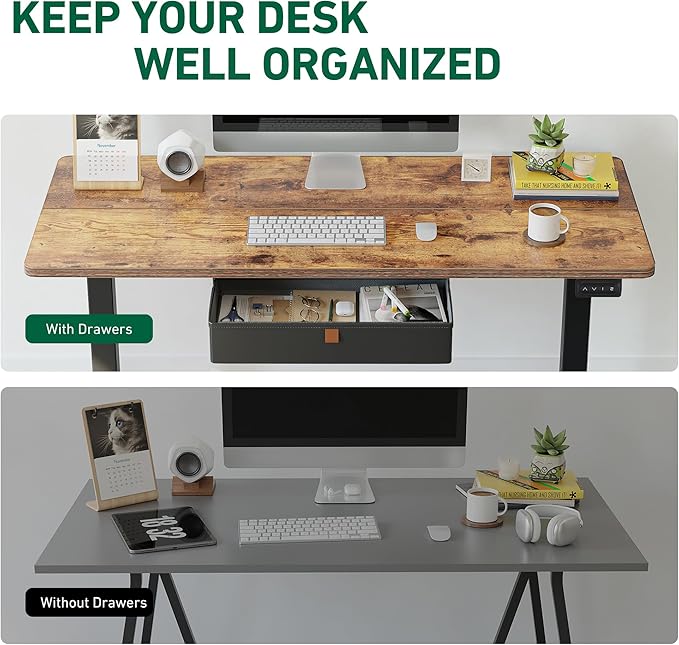 FEZIBO 48 x 24 Inch Standing Desk with Drawer Sit Stand Computer Desk Ergonomic Workstation Home Office Stand Up Table with Storage &amp2 Hooks Rustic Brown