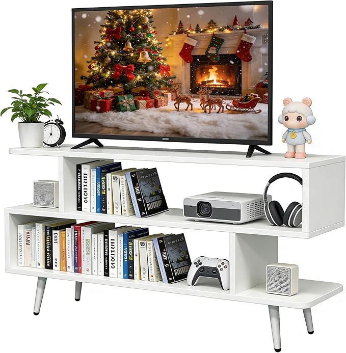 Lightdot TV Stand for TVs up to 45'' Modern Entertainment Center with 3 Storage Open Large Capacity for Collection Media Console Table for Living Room/Entrance/Sofa CabinetEasy Assembly-White