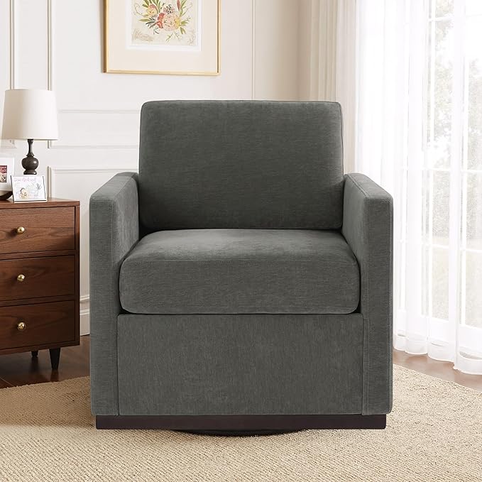 Swivel Accent Chairs Set of 2 360° Swivel Upholstered Club Armchairs for Living Room 31 Wide Square Single Sofa Reading Chair with Deep Seat Metal Swivel Base Chenille Fabric Dark Gray