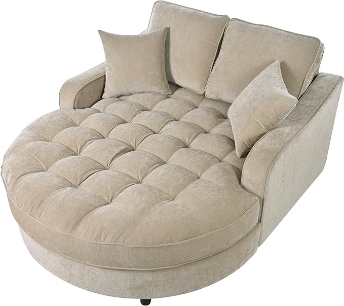 55 Oversized Chaise Lounge Indoor Chenille Upholstered Cozy Lounger Sofa Bed Sleeper Couch Daybed  Extra Wide Deep Seat Padded Sofabed with 9 Thicked Cushions and Throw Pillows for Living Room