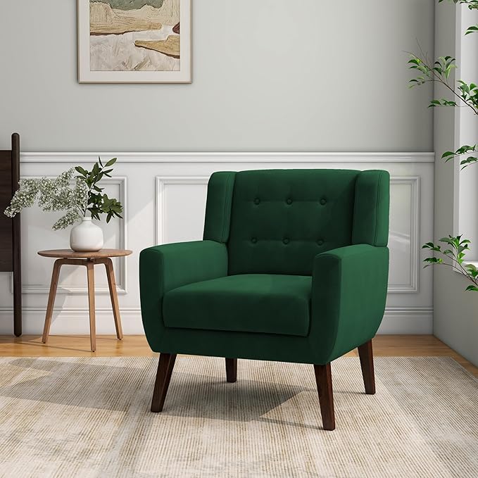 Accent Chair Modern Velvet Arm Chair for Living Room Bedroom Comfy High-Resilient Sponge Reading Chair for Small Spaces （Velvet Retro Green Set of 2