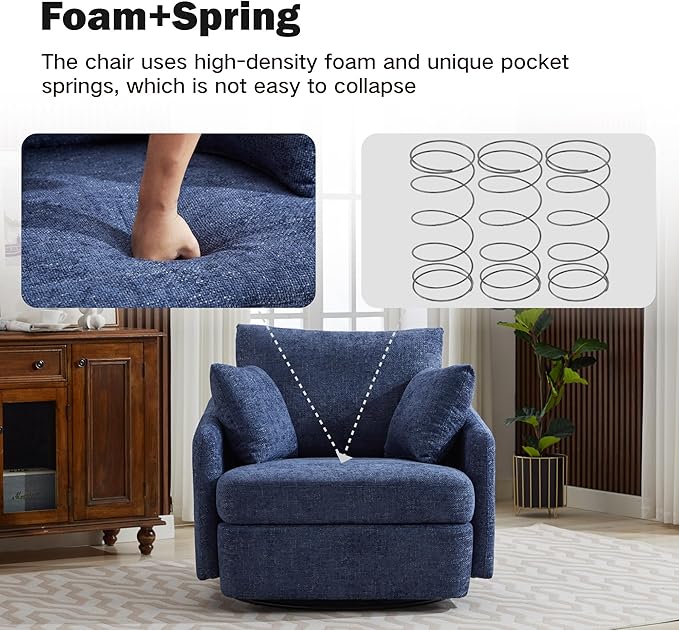 Chifee &amp Vingol 40.6 Oversized Swivel Accent ChairChenilleNavy