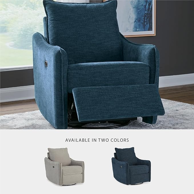Signature Design by Ashley McBurg Contemporary Swivel Power Recliner with USB Charging Blue