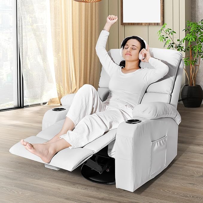 LEVELEVE Rocking Recliner Chair Massage Rocker Recliner Chair with Vibration Massage and Heat 360° Swivel Recliner Chairs Living Room Bedroom Nursery RV Grey