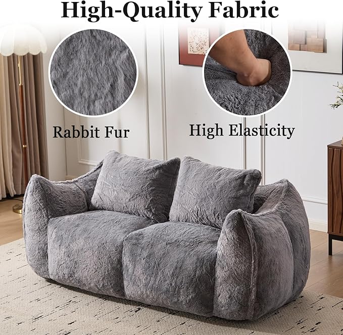 75 Inch Loveseat Bean Bag Couch for Adults Oversized Compressed Boneless Sofa Couch in a Box for Living Room Bedroom Apartment Soft FluffyNo Assembly (Grey)