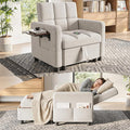 Convertible Sleeper Chair 3 in 1 Pull Out Sofa Bed | Single Sofa Bed with Storage Ottoman and Adjustable Backrest | Reading Chair with Foldable Table &amp USB Port White