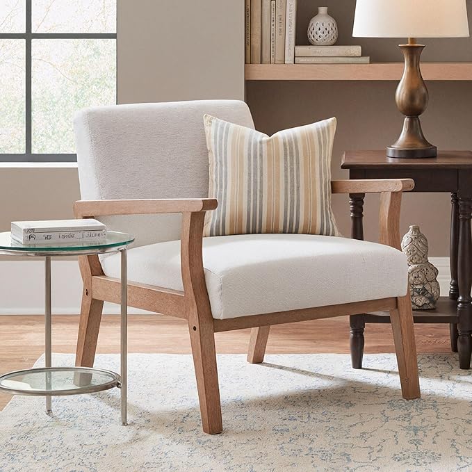 HNY Mid Century Modern Accent Chairs with Wood Frames Linen Upholstered Living Room Arm Chairs for Living Room Bedroom