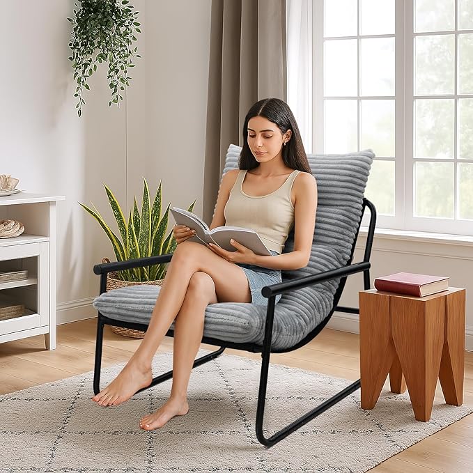 tantohom Sling Accent Chair Arm Chair Living Room Chair with Metal FrameReading Accent ChairModern Bedroom Chair for Bedroom Living Room and Office. (Grey)