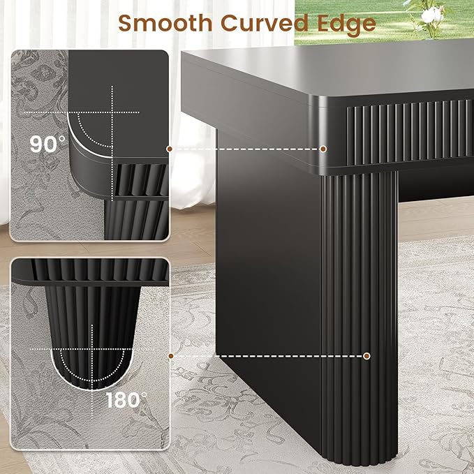 SEDETA Office Desk with 2 Drawers 59 Fluted Computer Desk with Storage and Power Strip Wood Executive Desk Writing Desk for Home Office Living Room Bedroom Black
