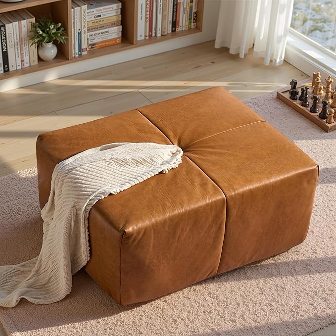 37 Faux Leather Modern Modular Sectional Sofa Footrest &amp Extra Seat Cloud Couch No-Assembly Living Room Couch Brown