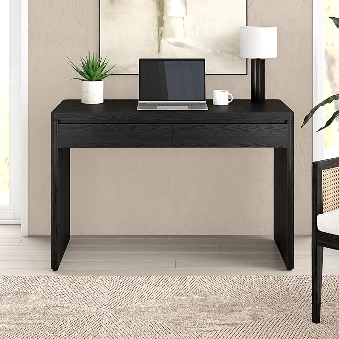 Henn&ampHart 48 Modern Rectangular Wooden Home Office Desk Computer Desk Writing Table with 2 Storage Drawers for Home Office Natural Black