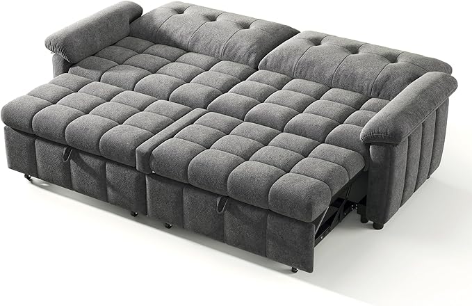 Jocisland 93” 4-in-1 Convertible Sofa Bed Cloud Sleeper Sofa Tufted Chenille 5-Position Adjustable Backrest 10-Minute Tool-Free Assembly Couches for Living Room Guest Room Gray