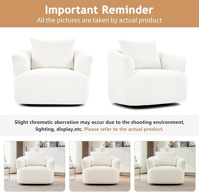 Oversized Swivel Accent Chair - 360° Rotating Barrel Chair with Boucle Fabric &amp Ergonomic Armrests for Living Room Office (Beige)