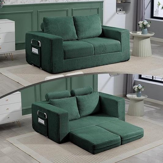 J.C.UP 69'' Convertible Sofa Bed Pull Out Loveseat Sleeper Sofa 2 Seater Boneless Folding Sofa Bed Floor Couch with Deep Seat Chaise Lounge for Living Room Bedroom No Assembly Required Green