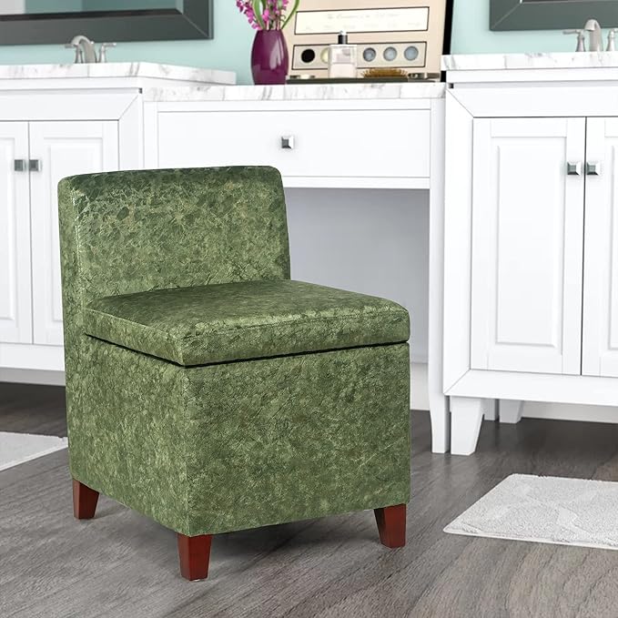Joveco Accent Chair with Storage Fabric Upholstered Vanity Chair Seat with Removable Lid Modern Single Sofa for Living Room Bedroom Reading Room (Green with Gold)