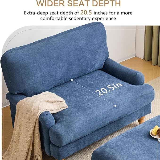 Bezseller Oversized Chair Indoor with Ottoman 46 W Upholstered Armrest Sofa Big Comfy Lounge Sofa Deep Seat Sleeper Chair for Living Room Apartment Bedroom Reading Room(Blue)
