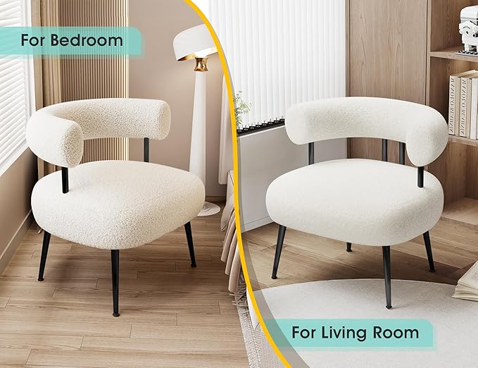 Mid Century Sherpa Boucle Accent Chair Round Upholstered Barrel Arm Chair for Small Spaces Fluffy Side Corner Sofa Chair for Living Room Bedroom Vanity Office Reading Nook