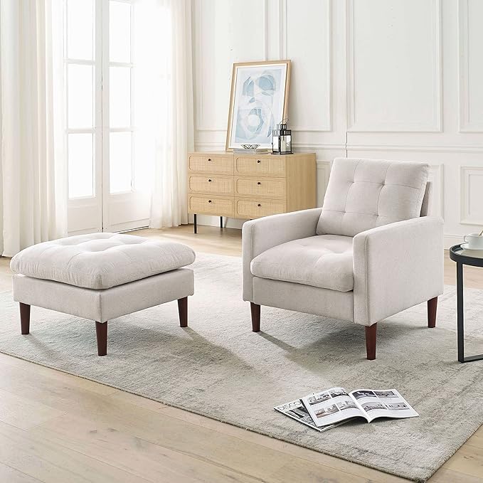 Modern Fabric Single Sofa Chair Living Room Chair Comfortable Armchair with Solid Wood Legs Tufted Chair for Reading or Lounging