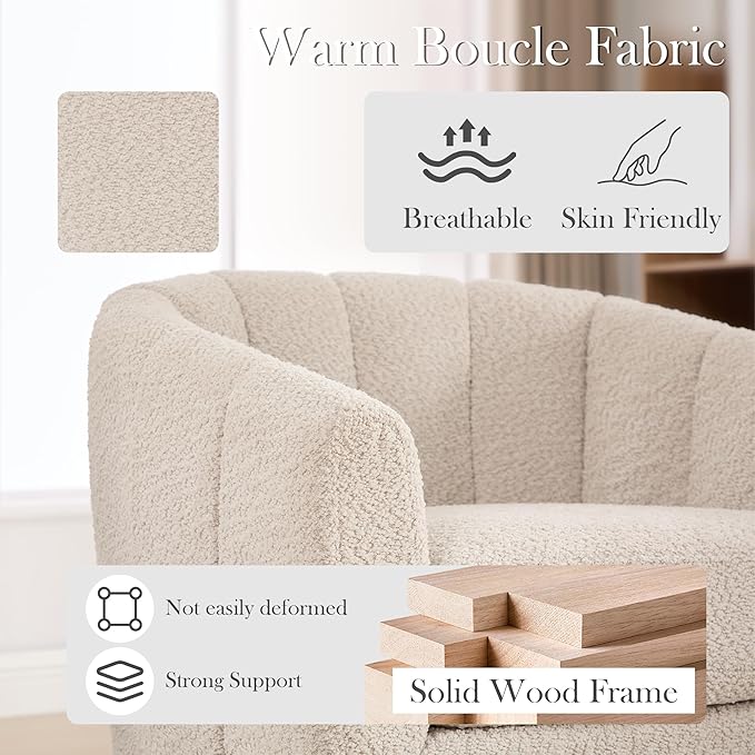 Aoiy &amp Wifon 32.33 W Swivel Accent Barrel Chair Set of 2 Round Living Room Swivel Chair Boucle Wheat