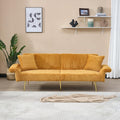 Convertible Sofa Bed Futon Couch Bed with Adjustable Arms and Backrest Modern Love Sofa with Gold Metal Legs for Living Room Bedroom (Corduroy Fabric in Yellow 79 Wx29.33 Dx27.6 H)