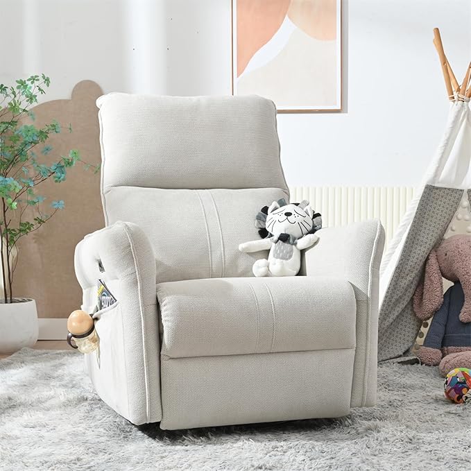 270° Power Swivel Rocker Recliner Chair for Adults – Electric Reclining Small Sofa Chair with Smooth Rocking &amp Rotation Comfortable Single Recliner for Living Room Bedroom (Light Gray)