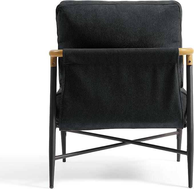 UIXE Chenille Armchair Modern Accent Chair for Living Room Cross Metal Frame Reading Arm Chair with Thicken Cushion Black