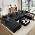 157.6 Cloud Couch Oversized Modular Sectional Sofa Boneless U-Shaped 6 Seater Deep Seat Couch with Ottoman Soft Corduroy Upholstery DIY Combination for Living Room No Assembly Required Black