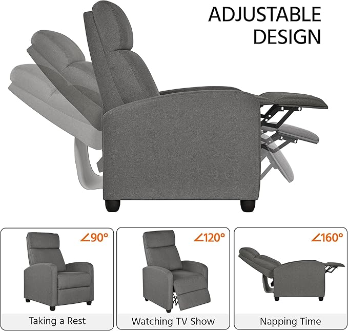 Yaheetech Fabric Recliner Sofa Reclining Upholstered Sofa with Pocket Spring Living Room Bedroom Home Theater Light Grey