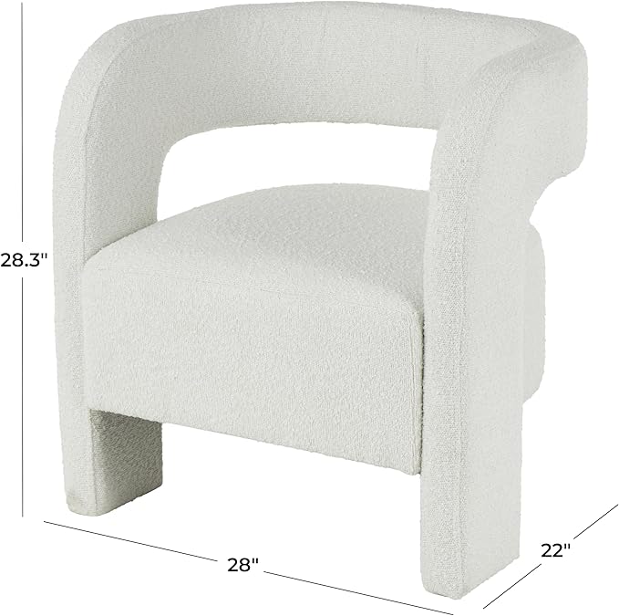 Deco 79 Polyester Living Room Accent Chair Curved Back Mid Century Modern Round Boucle Side Chair Corner Chair 28 x 22 x 28 White