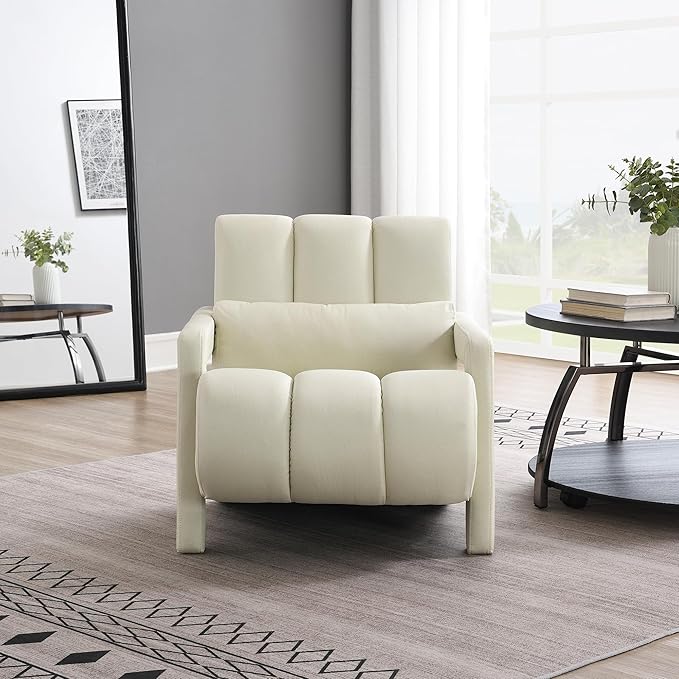 Modern Linen Accent Chair Comfortable Small Space Armchair for Living Room Bedroom - Beige