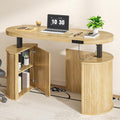 Mid Century Modern Electric Standing Desk with Storage 55 x 22 Inch Small Sit Stand Up Desk Wood Adjustable Height Computer Executive Desk for Home Office Laptop Oak