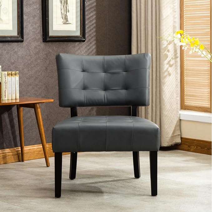 Contemporary Tufted Oversized Accent Chair with Plush Boucle Fabric and Faux Leather Options Kiln-Dried Hardwood Frame Deep Cushion Seat Ergonomic Back Support Versatile Living Room Chair (Gray)