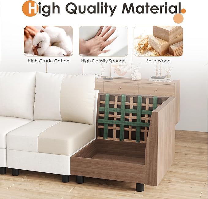 YOUDENOVA 106'' Modular Sectional Sofa 6 Seats Couch Set with Storage U Shaped Sofa with USB Charging Port Modern Comfy Chenille Couch for Living Room Beige