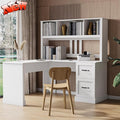 Bellemave L Shaped Computer Desk with Hutch Home Office Desk with Storae Drawers &amp Bookshelf Corner Desk Study Table Writing Desk with Storage Easy to Assemble Antiqued White