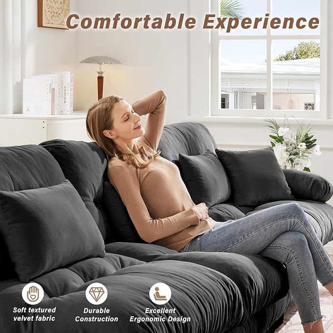SoarFlash 133.8” Sectional Sofa 3 Seat Couch L Shaped Modern Sofa with Solid Wood Legs Couches Sofas for Living Room Apartment Comfortable Small Couches for Small Spaces Grey