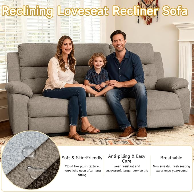 Reclining Love Seat Recliner Sofa Reclining Couch Sofa for Living Room 3-Seater Manual Lazyboy Recliner for BedroomRV(3 Seater Sofa Brown)