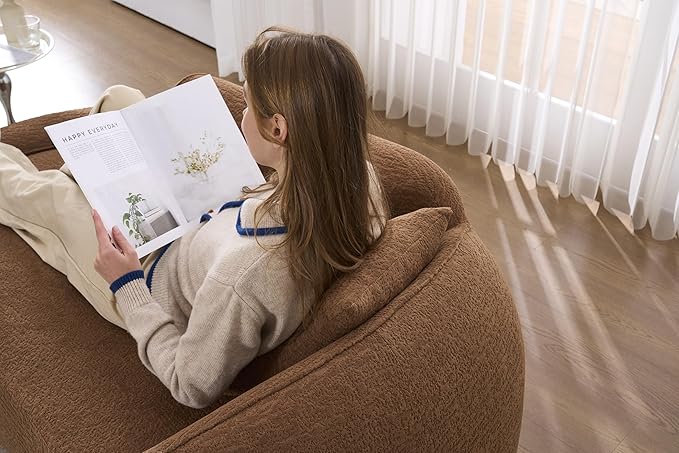 68 Curved Loveseat Sofa Modern Chenille Floor Couch with Pillow No Assembly Deep Seat Chaise Lounge for Bedroom Apartment Living Room Brown
