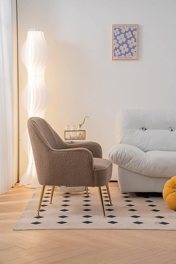 Modern Soft Fabric Brown Ergonomics Accent Chair Living Room Chair Bedroom Chair Home Chair with Gold Legs and Adjustable Legs for Indoor Home