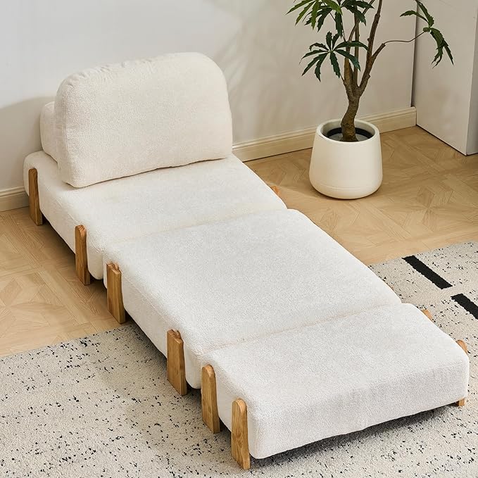 Convertible Folding Sofa Bed with Wood Frame 2-in-1 Sleeper Chair with Headrest &amp Lumbar Pillow Foldable Single Sofa Couch with High-Density Memory Foam for Living Room Guest Room Beige