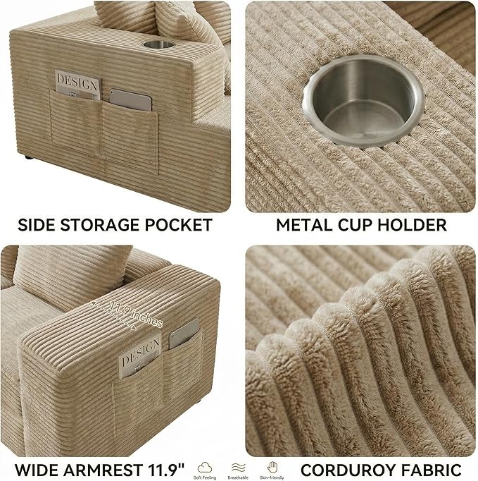 Realbear 108 Cloud Sectional Couch Sofa with L-Shape Chaise Modular Sectional Couch with Deep Seat for Living Room Bedroom No Assembly Required (Beige 108 Left Facing Chaise)