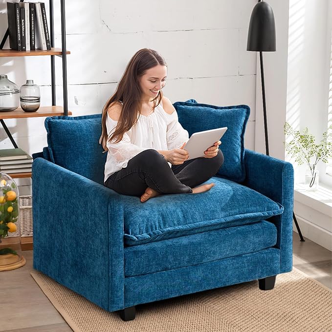 Sofa Couch for Living RoomModern Modular Sectional Sofa 1-Seat 42.1 Chenille Removable Memory Foam Sofa with 1 Throw Pillow for Bedroom ApartmentBlue