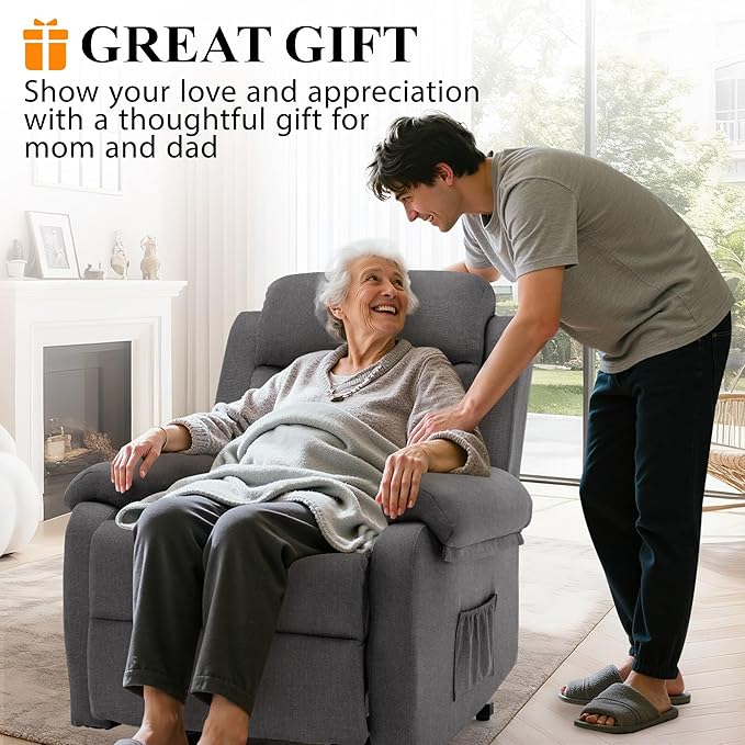 Power Lift Recliner Chair for Elderly Electric Lift Chair for Adults Small Recliner with Side Pockets for Living Room Reading Room Recliner Saves Your Favorite Position Darkgrey