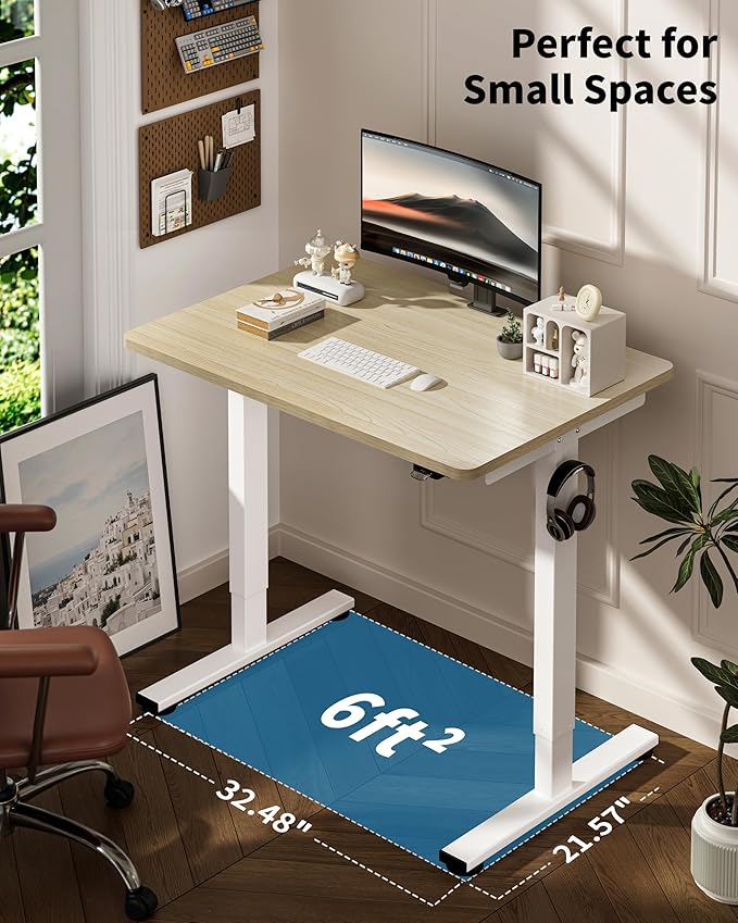 Okin Small Electric Standing Desk 36 x 24 Whole Piece Height Adjustable Desk Oak Sit to Stand Computer Workstation for Home Office