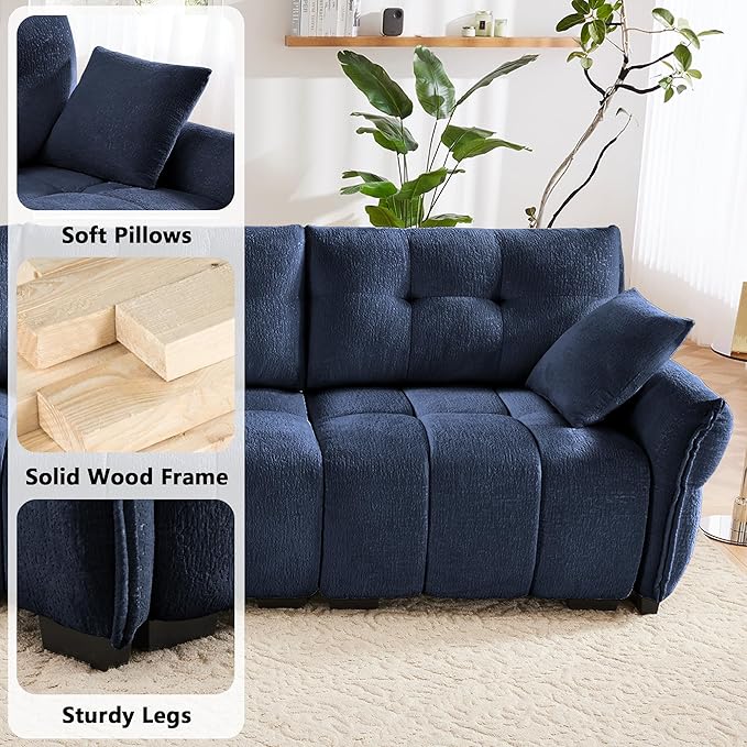 Aoowow Modular Sectional Sofa with Movable Ottoman 141.7” Chenille U Shaped Sofa Couch Upholstered Comfy 4-Seater Couches with Pillows for Living Room Apartment OfficeBlue