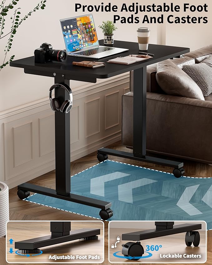 Okin Electric Standing Desk 40 x 24 Inches Whole Piece Height Adjustable Desk Black Sit to Stand Desks Computer Workstation with Wheels for Home Office