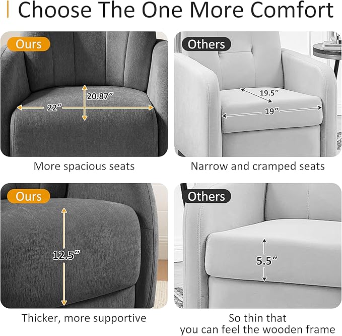 Swivel Accent Chairs Set of 2 360° Comfy Barrel Swivel Club Armchair Modern Sofa Reading Chair Lounge Wide for Living Room Bedroom Office Balcony Vanity Dark Gray