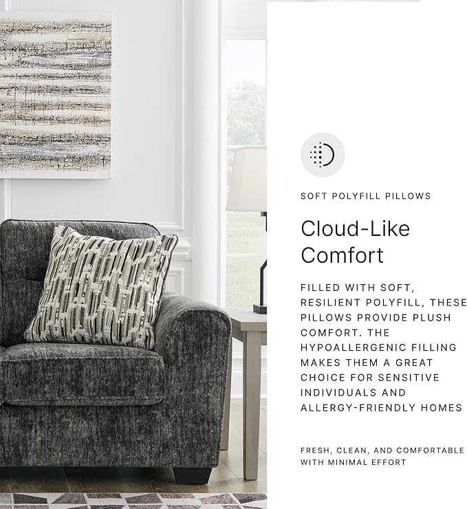 Signature Design by Ashley Lonoke Modern Loveseat with 2 Accent Pillows Gray