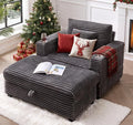 ONBRILL Corduroy Oversized Chair with Ottoman 44 Wide Armchair with Cup Holders &amp USB Port Reading Chair w/Storage Armrest Easy Assembly Comfy Single Sofa Bed for Living Room Apartment Grey