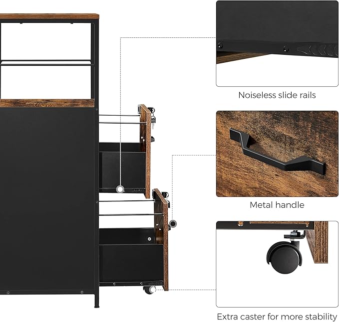VASAGLE File Cabinet for Home Office 2-Drawer Filing Cabinet with Lock Open Shelf Printer Stand for A4 and Letter Sized Files Adjustable Feet Industrial Rustic Brown and Ink Black UOFC045B01